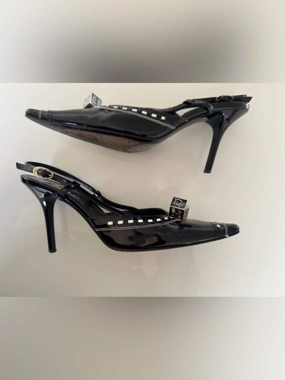 Dior Vintage Galliano FW 2004 Gambler Black Patent Leather Slingback Heels 39.5 - Picture 3 of 7